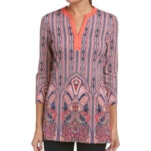 J. McLaughlin Women’s Size S Pink Boca Mayan Paisley Catalina Tunic Top Shirt